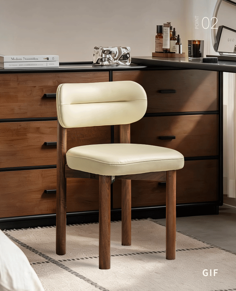 Black Walnut Solid Wood Vanity Stool with Curved Back
