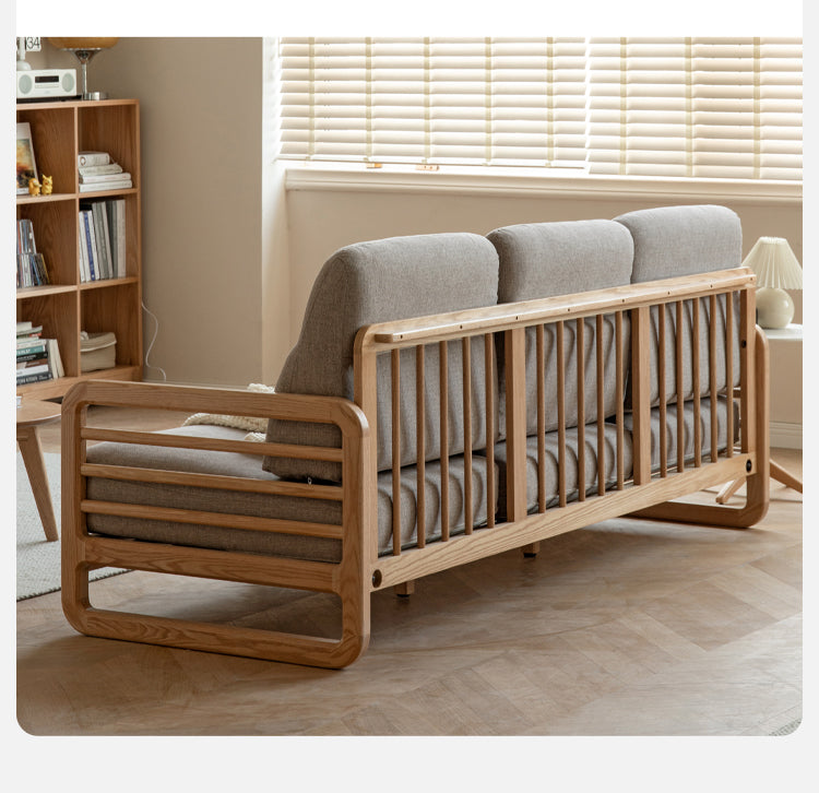 Oak Wood Fabric Sofa String-style Bbackrest.