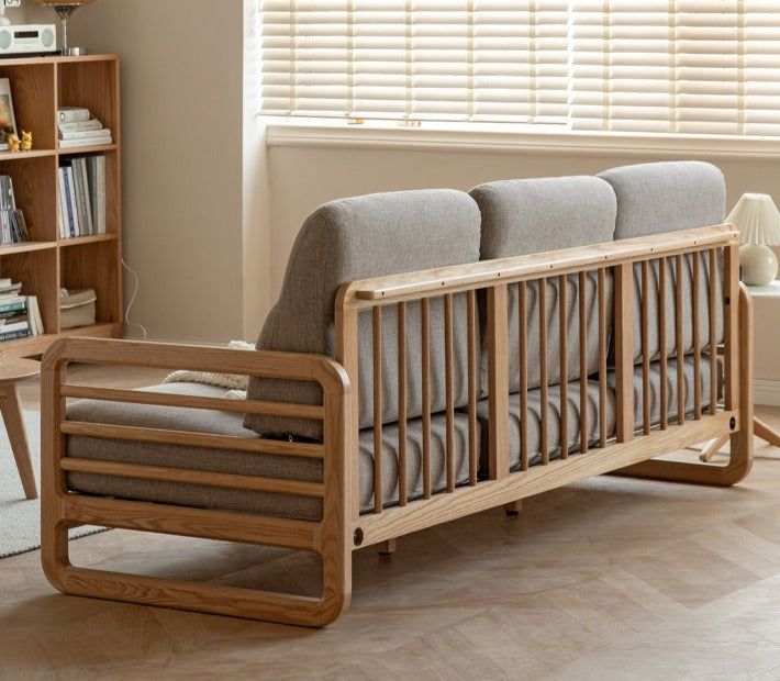 Oak Solid Wood Fabric Sofa.