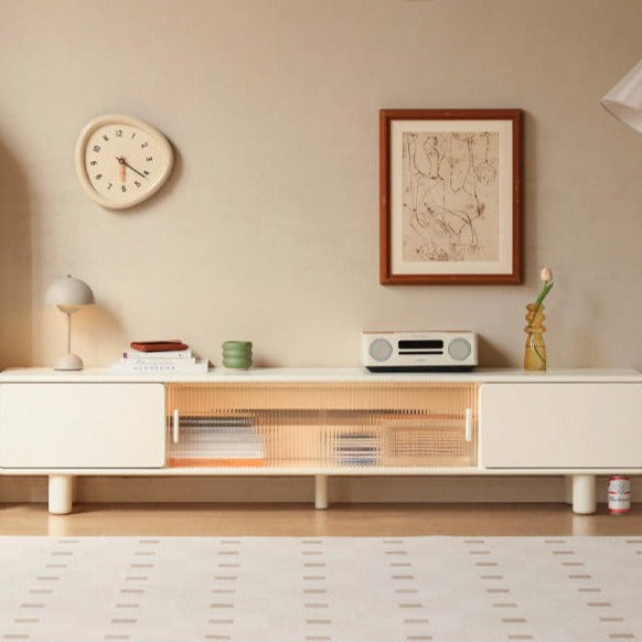 Solid RubberWood Storage White TV Cabinet