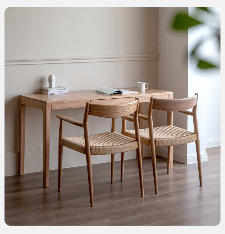 Oak Solid Wood Rope Weaving Chair, Original Wood Leisure Armchair: