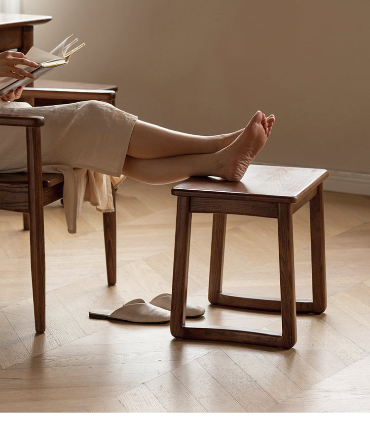Ash Solid Wood Modern White Wax Wood Square Stool