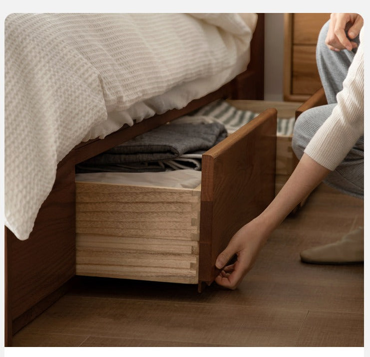 Oak, Rubberwood Solid Wood, Multifunctional Storage Box Bed