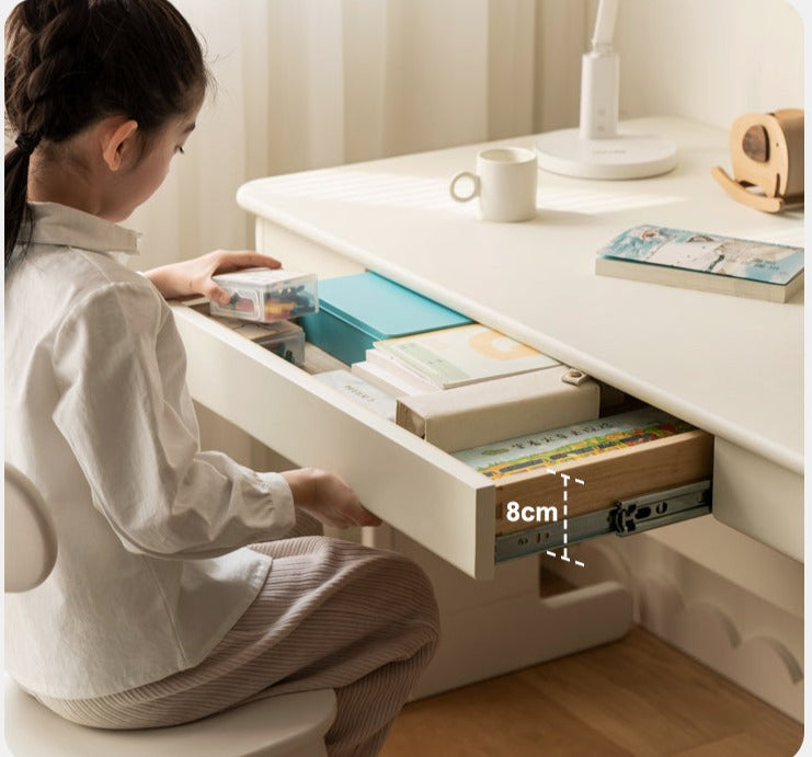 Beech Solid Wood Lift Study Desk Adjustable White Children's Desk