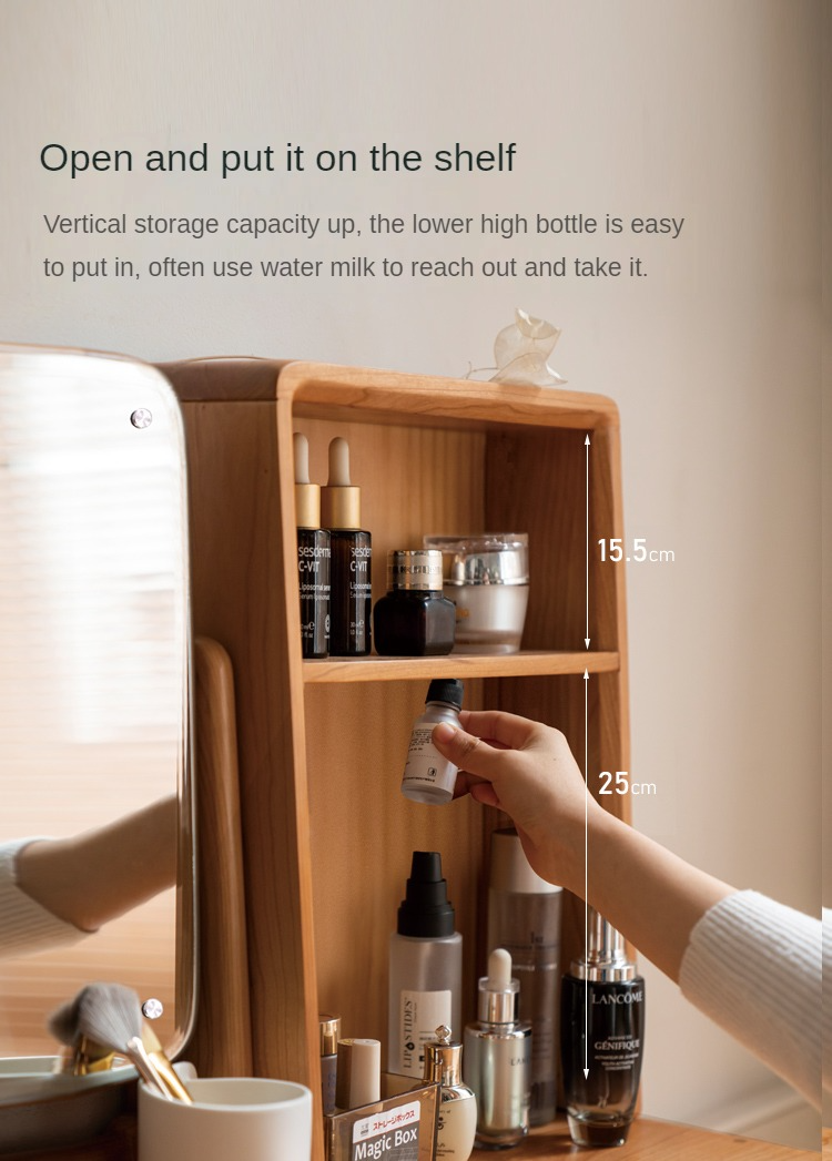 Cherry Solid Wood Vanity Table Nordic Makeup Mirror.