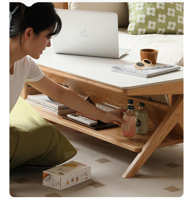 Oak Solid Wood Modern Rock Plate Coffee Table