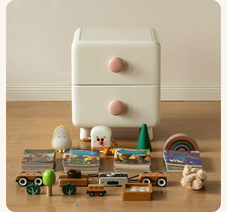 Rubber Solid Wood Cream Style Locker Children's Nightstand