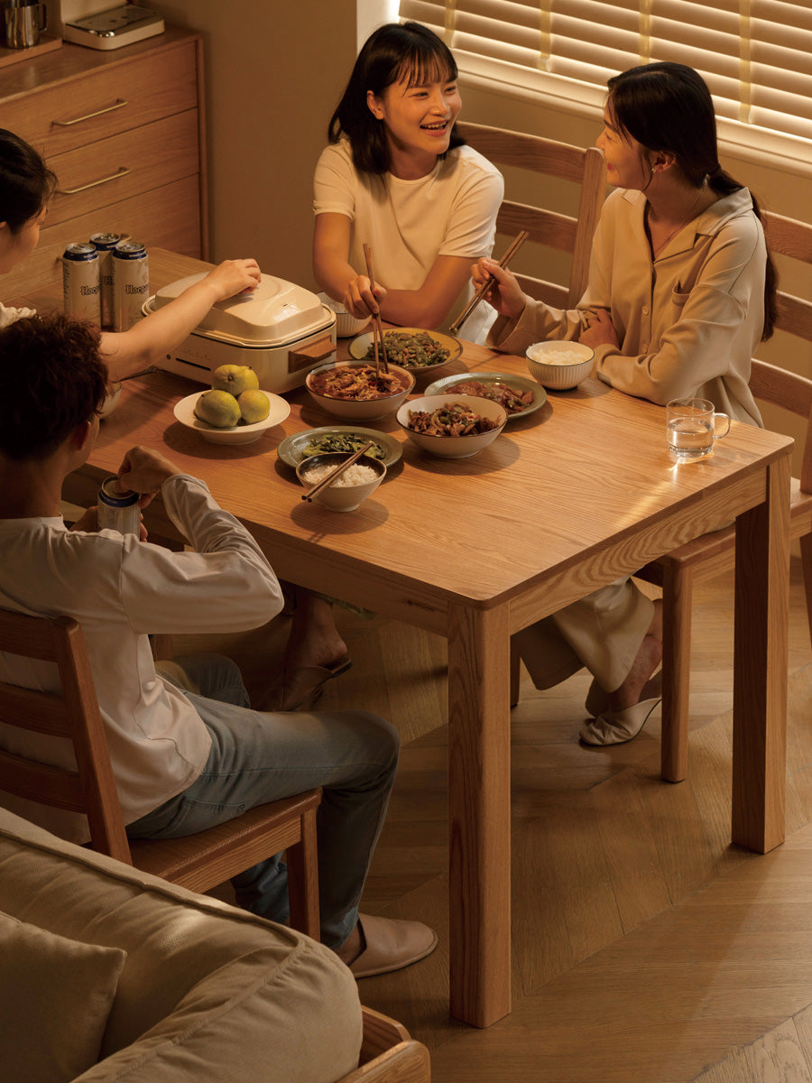Oak Solid Wood, Solid Rubberwood Nordic Dining Table