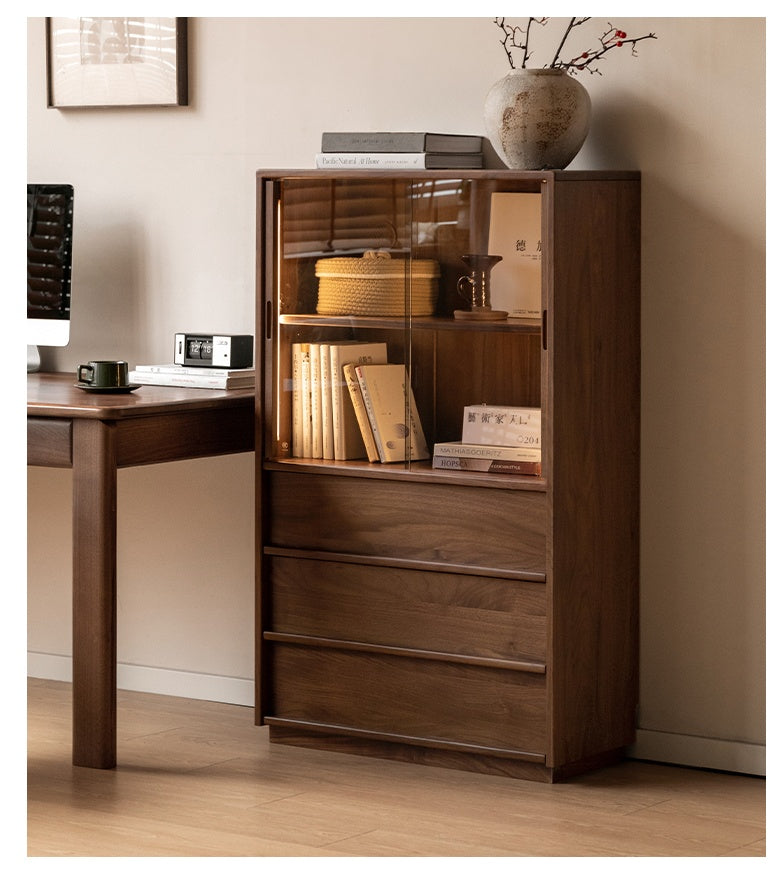 Black Walnut Solid Wood Wabi-Sabi Style Floor Side Cabinet.