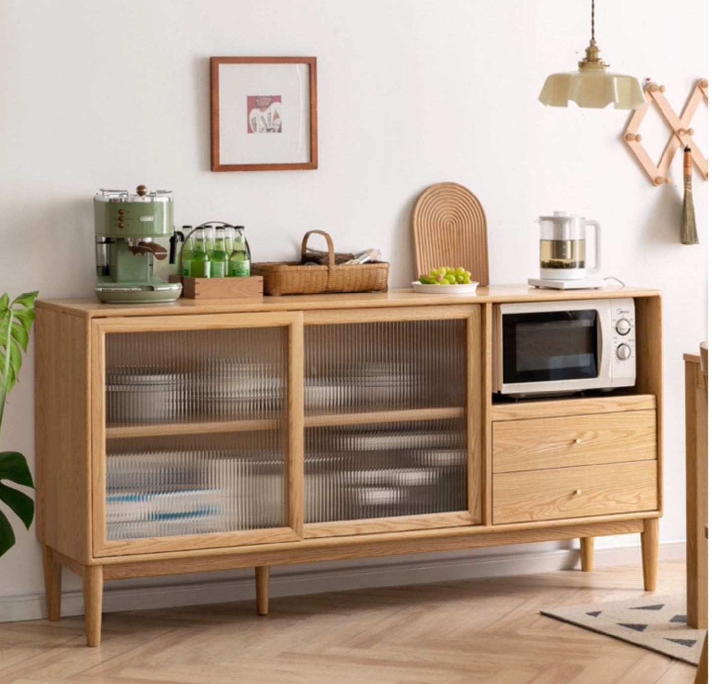 Oak Solid Wood Sideboard Multi-Functional Buffet Cabinet