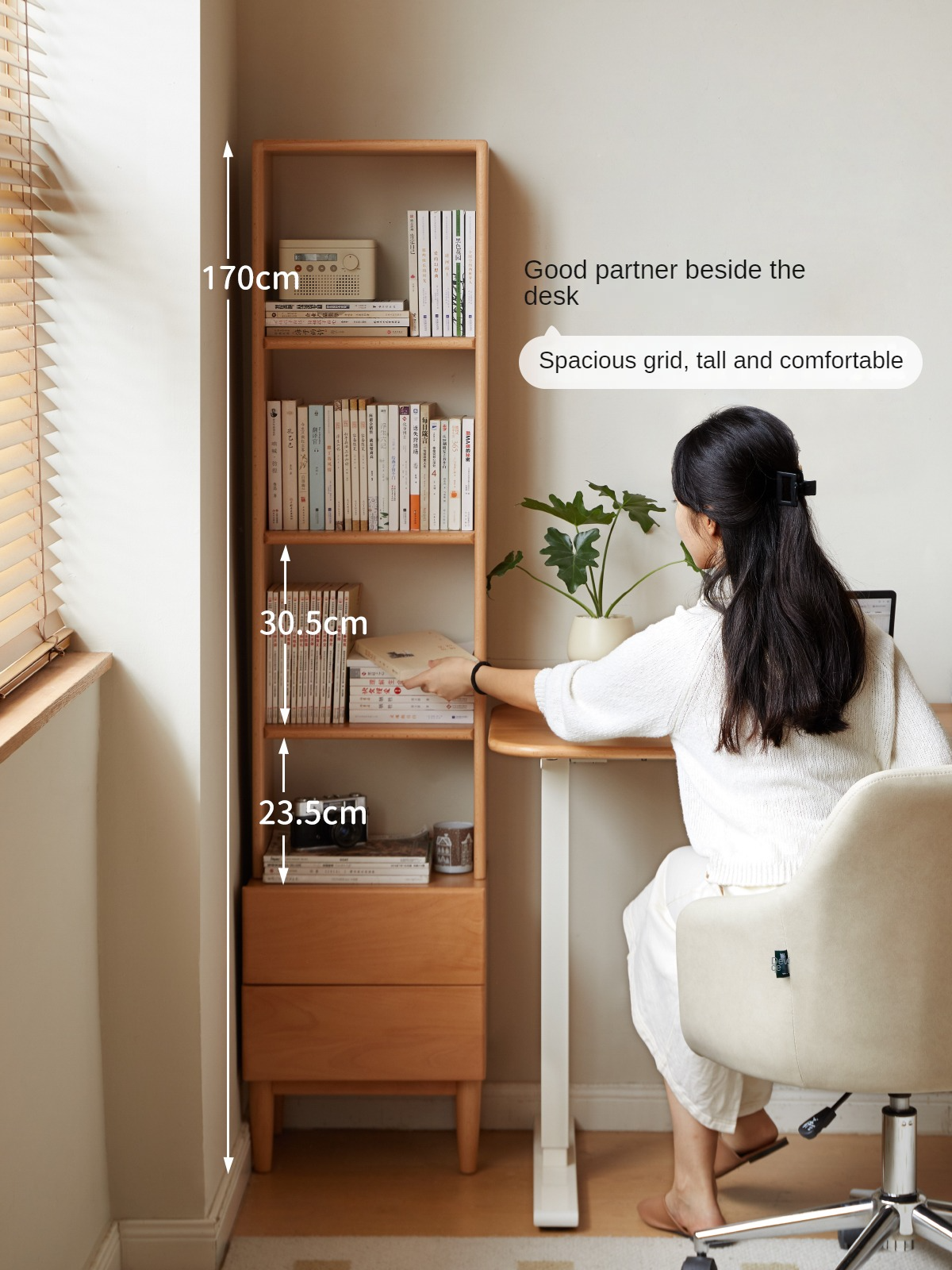 Beech Solid Wood Nightstand and Elevated Storage Rack, Bedside Bookshelf.