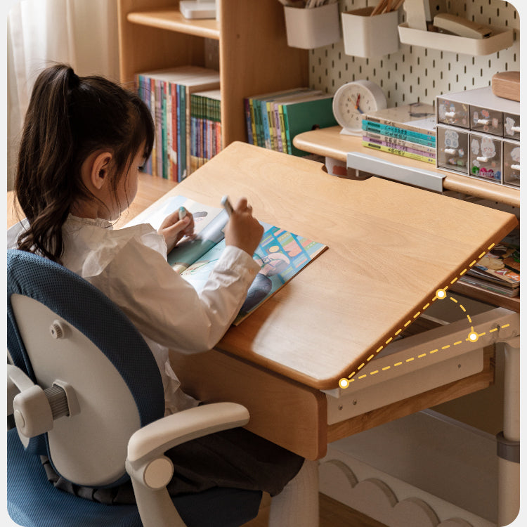 Beech Solid Wood Kids Raised and Lowered Study Table