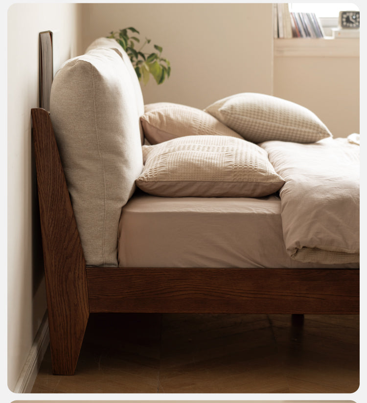 Oak Solid Wood with Fabric Upholstery Bed