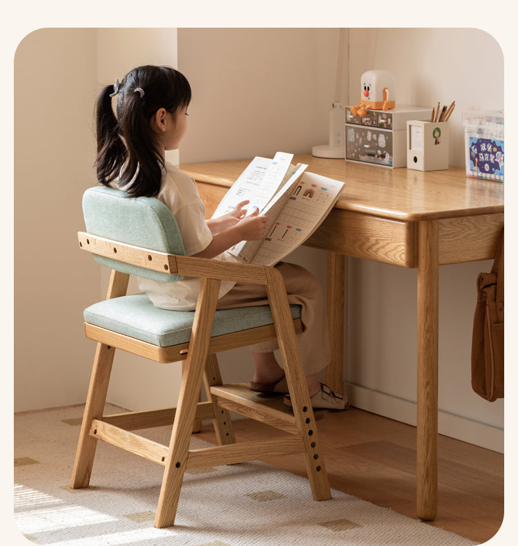 Oak Solid Wood Adjustable Height Kids Soft Chair.