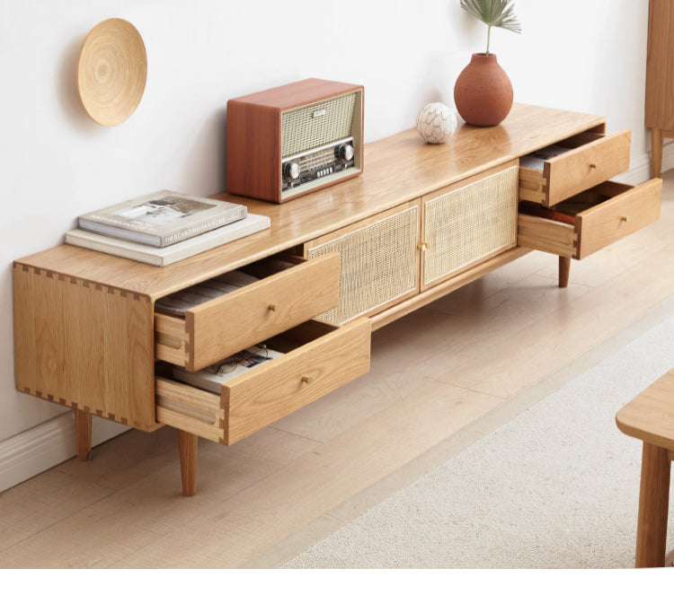 Rattan Oak solid wood TV cabinet"