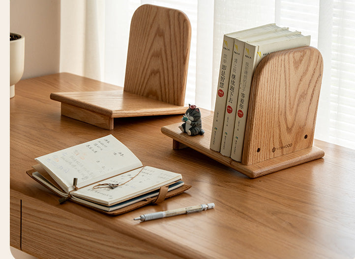 Oak, Solid Rubberwood Modern Desktop Small Bookshelf