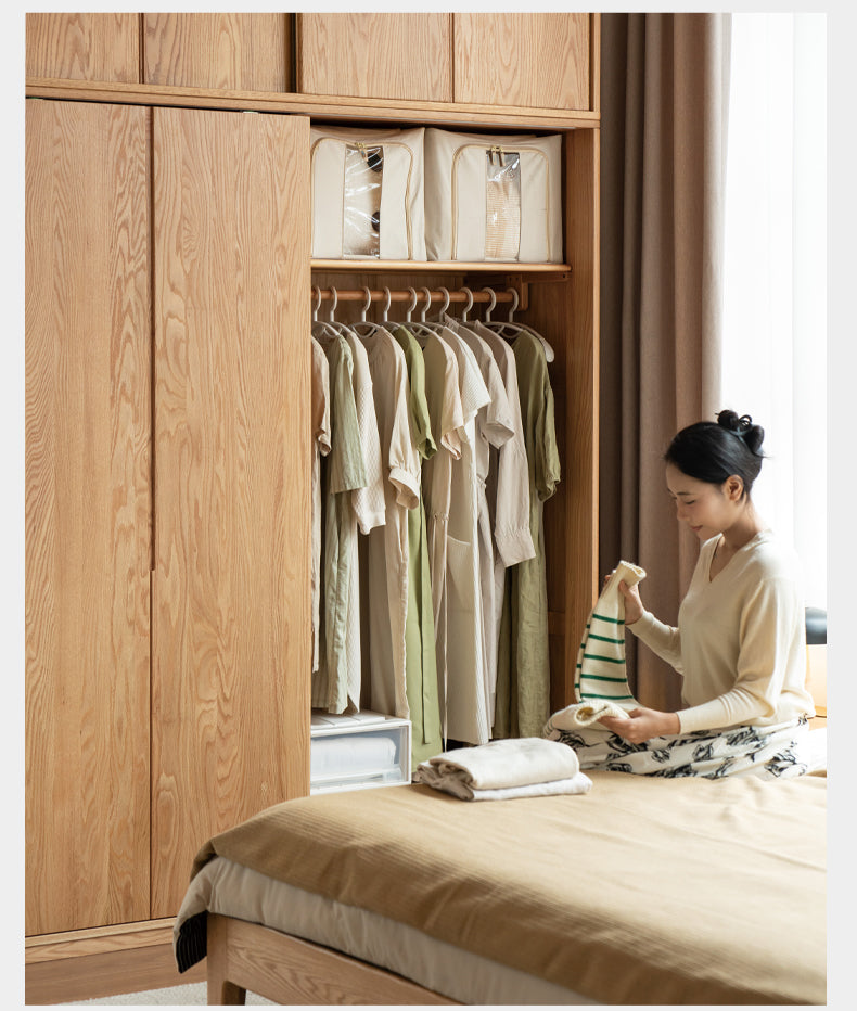 Oak Solid Wood Modern Storage Wardrobe.