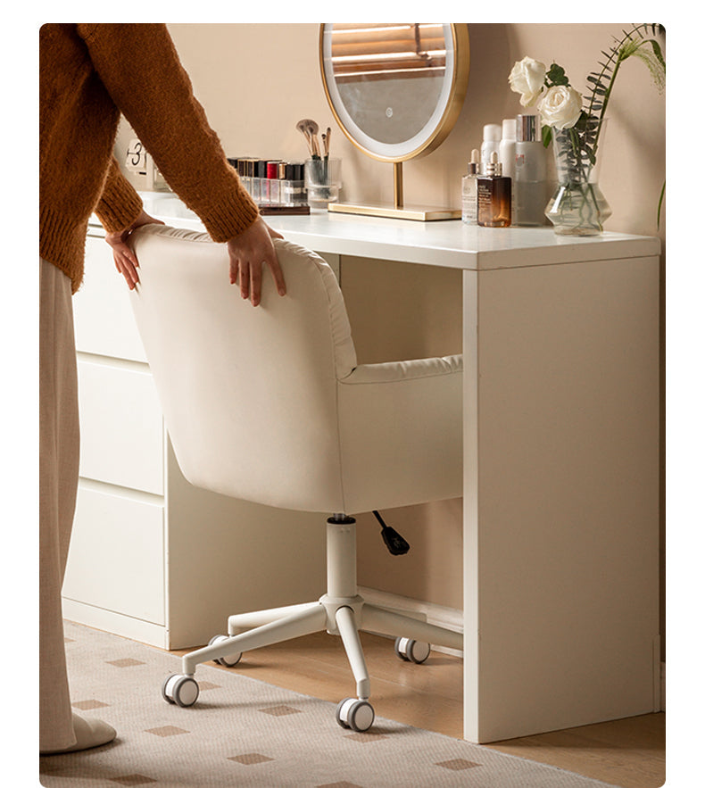 Organic Leather Cream Movable Makeup Chair