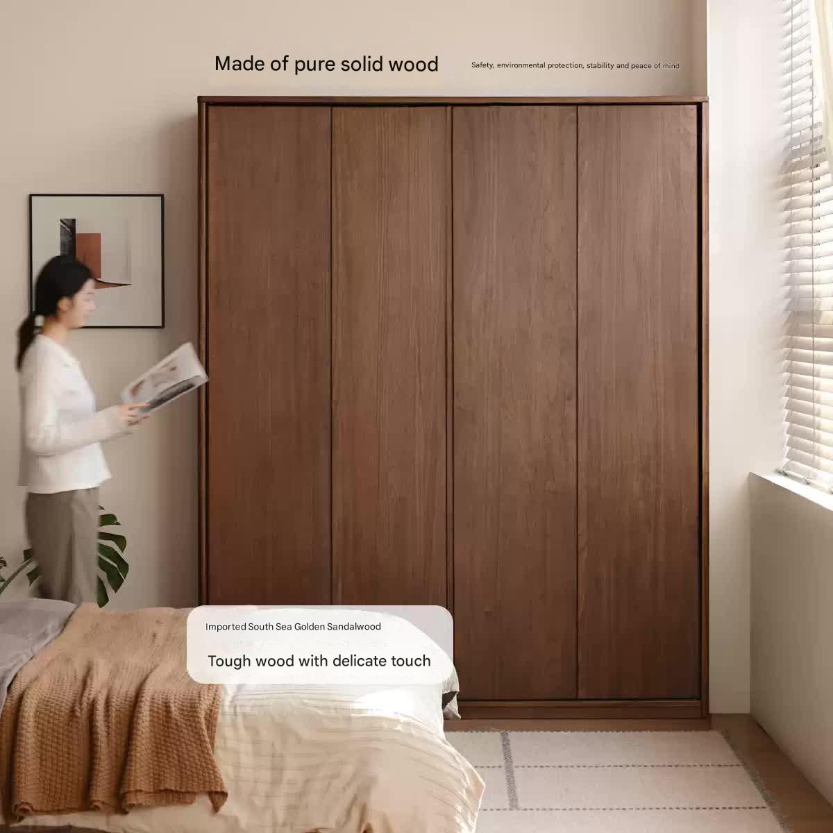 Sandalwood Solid Wood Modern Sliding Door Wardrobe.