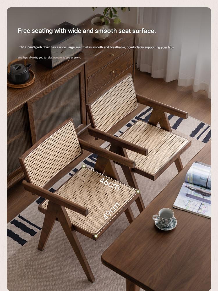 Black Walnut Solid Wood Wabi-Sabi Style Rattan Chair