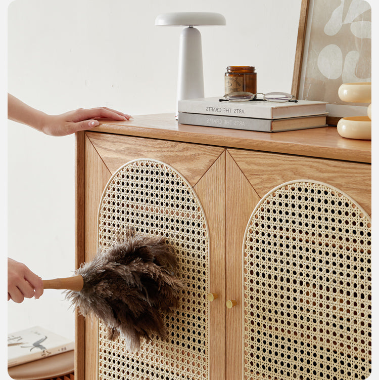 Oak Solid Wood Rattan Shoe Cabinet
