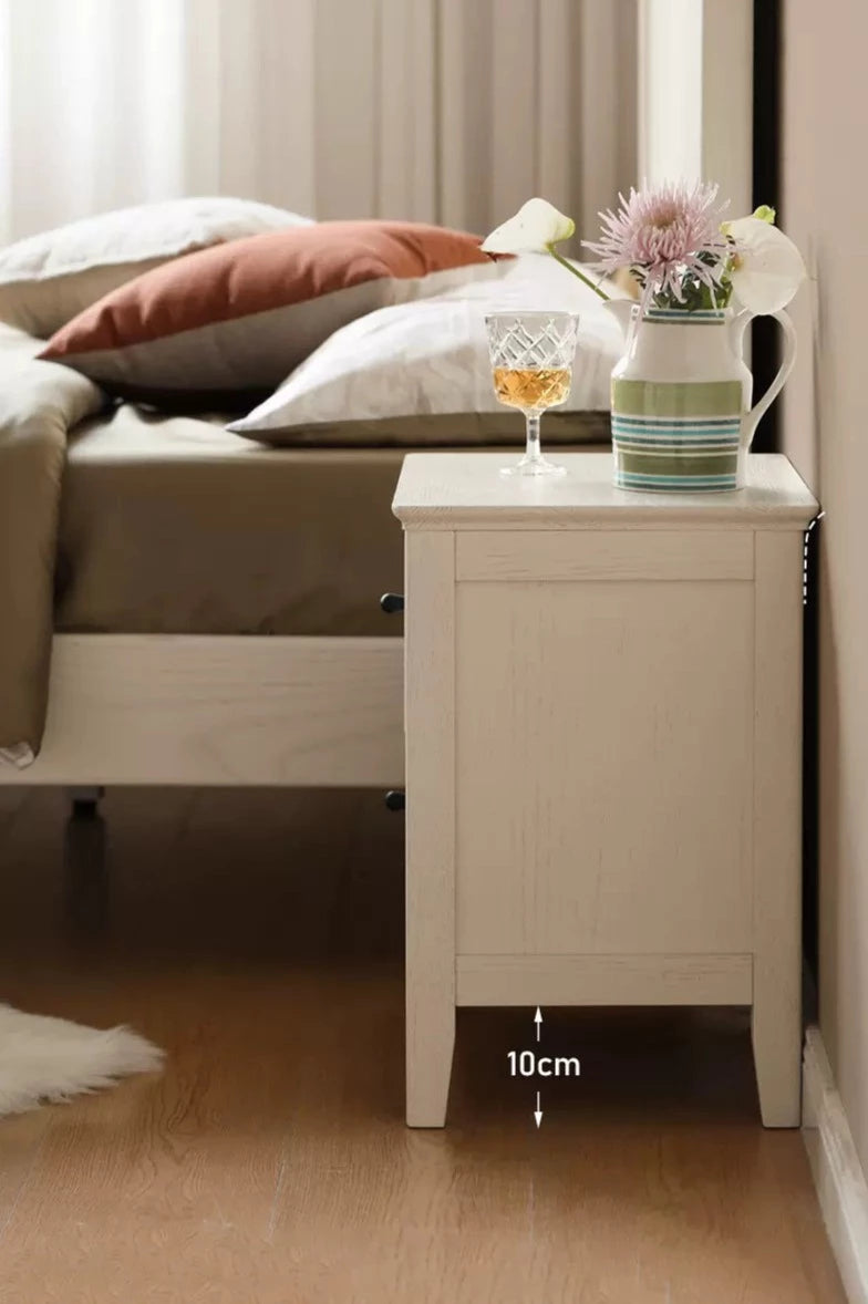 Oak Solid Wood Nightstand Cream American