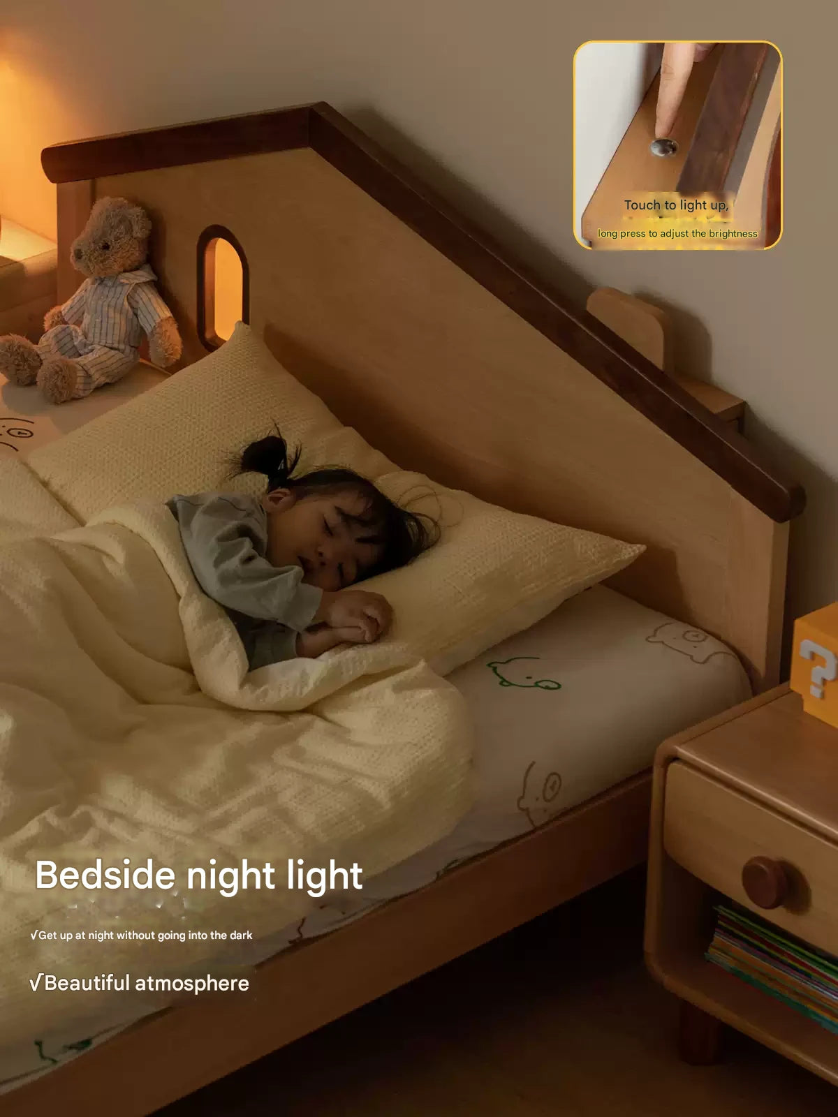 Beech, Poplar, Little House Kids Bed with 15min Delay Turning Off the Lights<