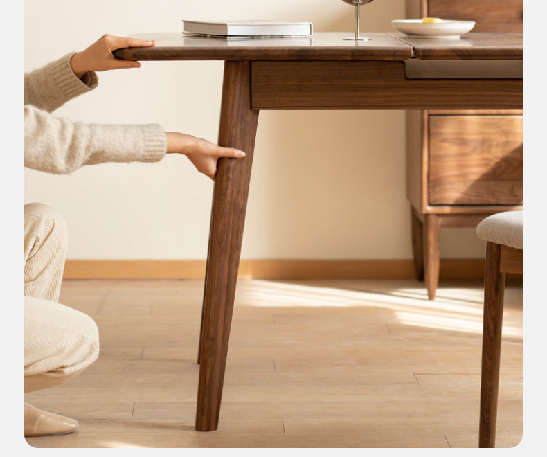 Black Walnut, Ash Solid Wood Telescopic Retractable Dining Table