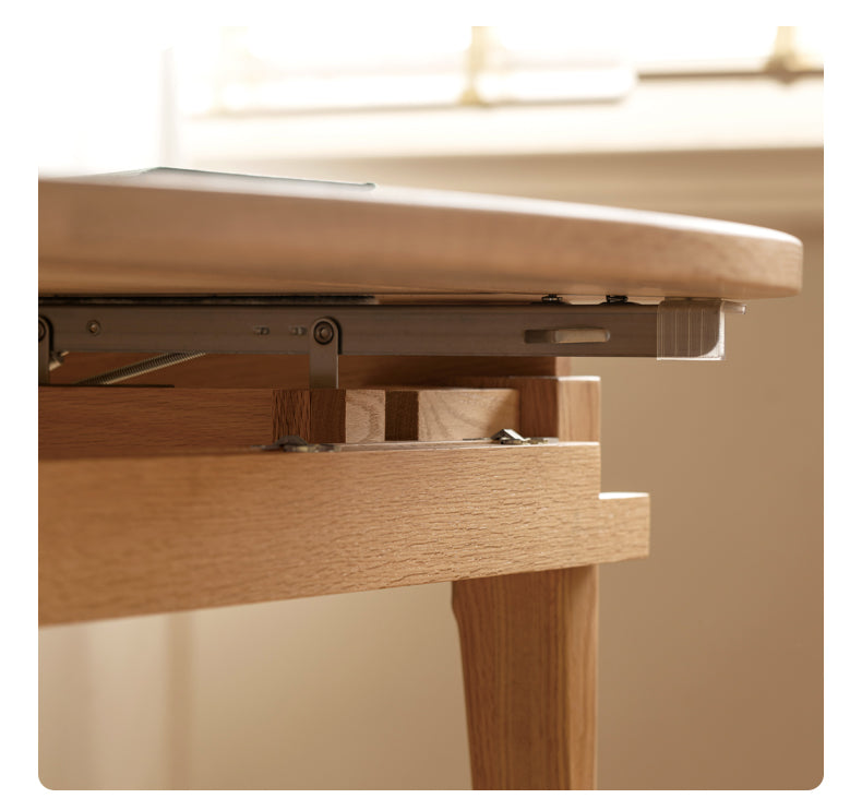 Solid Rubberwood, Oak Solid Wood Folding Round Retractable Dining Table