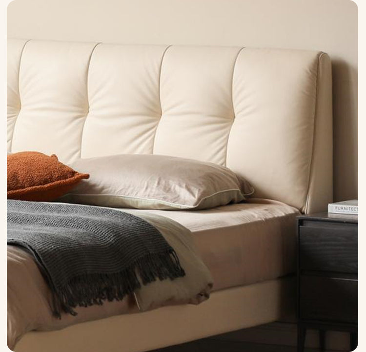 Genuine Leather, Ecological Cloud Leather Bed Cream Style Light Luxury