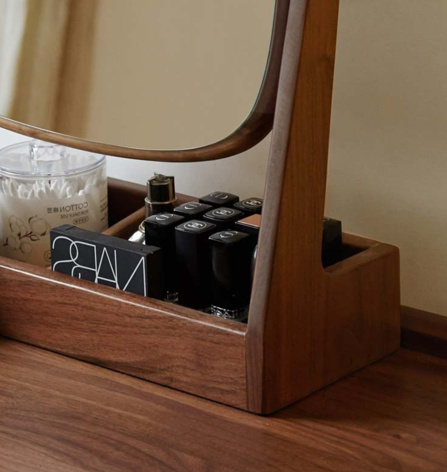 Black Walnut Solid Wood Makeup Mirror Storage Box Degree Rotation