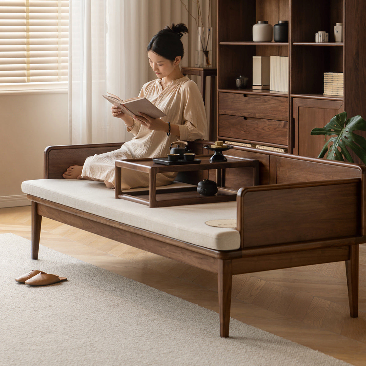 Black Walnut, Oak solid wood Bed New Chinese Style.