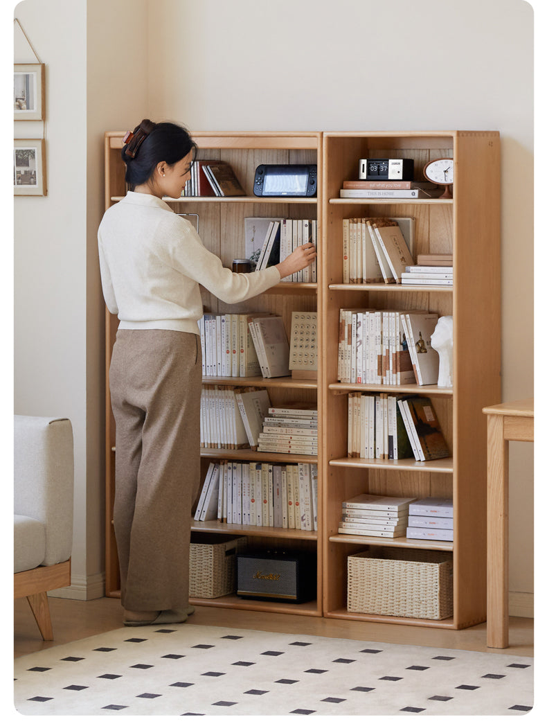 Beech Solid Wood Bookshelf Combination, Open Storage Cabinet