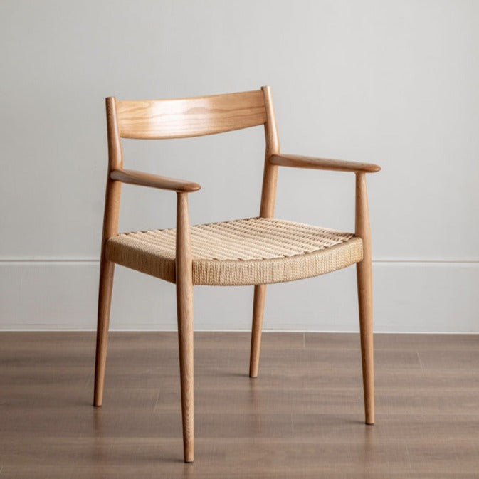 Oak Solid Wood Rope Weaving Chair, Original Wood Leisure Armchair: