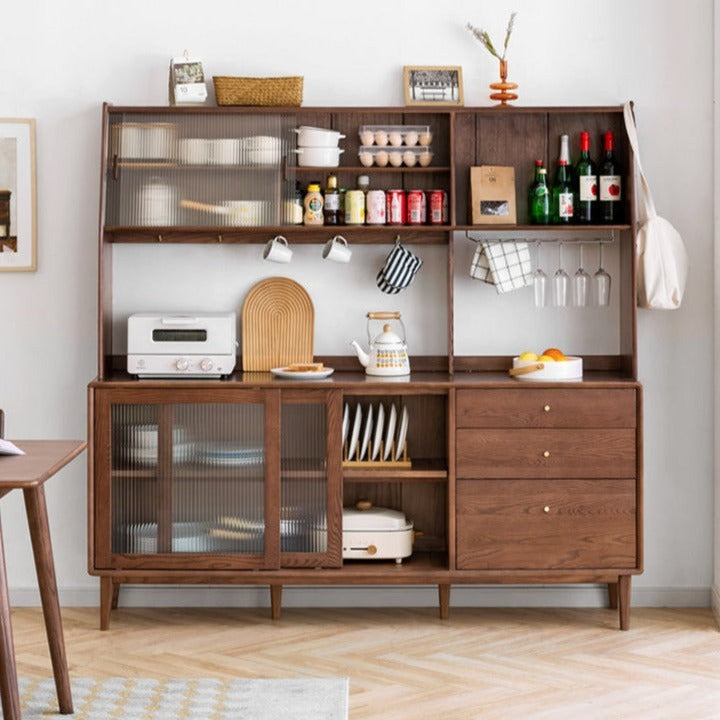 Solid Rubberwood, Oak Solid Wood Sideboard, Buffet Cabinet