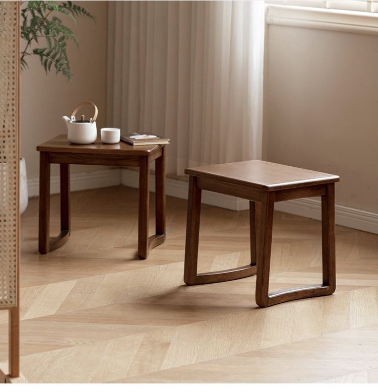 Ash Solid Wood Modern White Wax Wood Square Stool