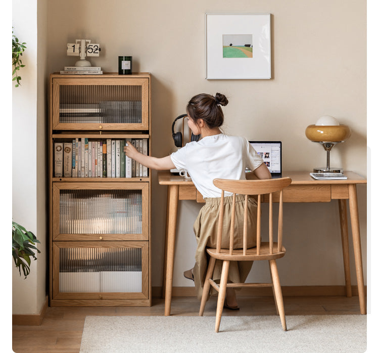 Oak Solid Wood Flip-Up Door Bookcase Combination Cabine