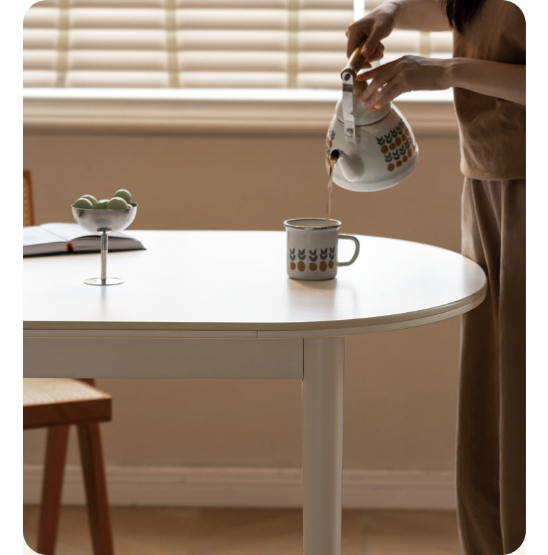 Birch Solid Wood White Cream Style Semi-Circular Rock Plate Dining Table