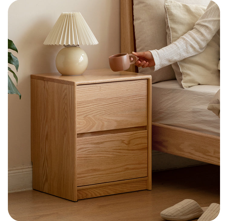 Oak Solid Wood, Solid Rubberwood Two Drawer Nightstand.