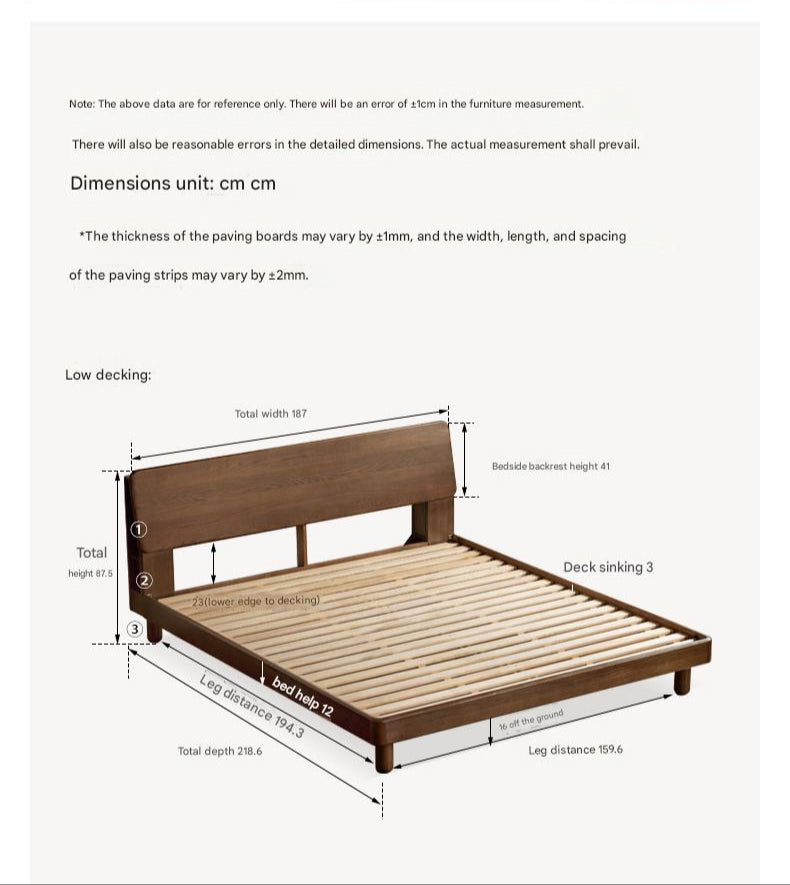 Oak solid wood bed with light, storage space