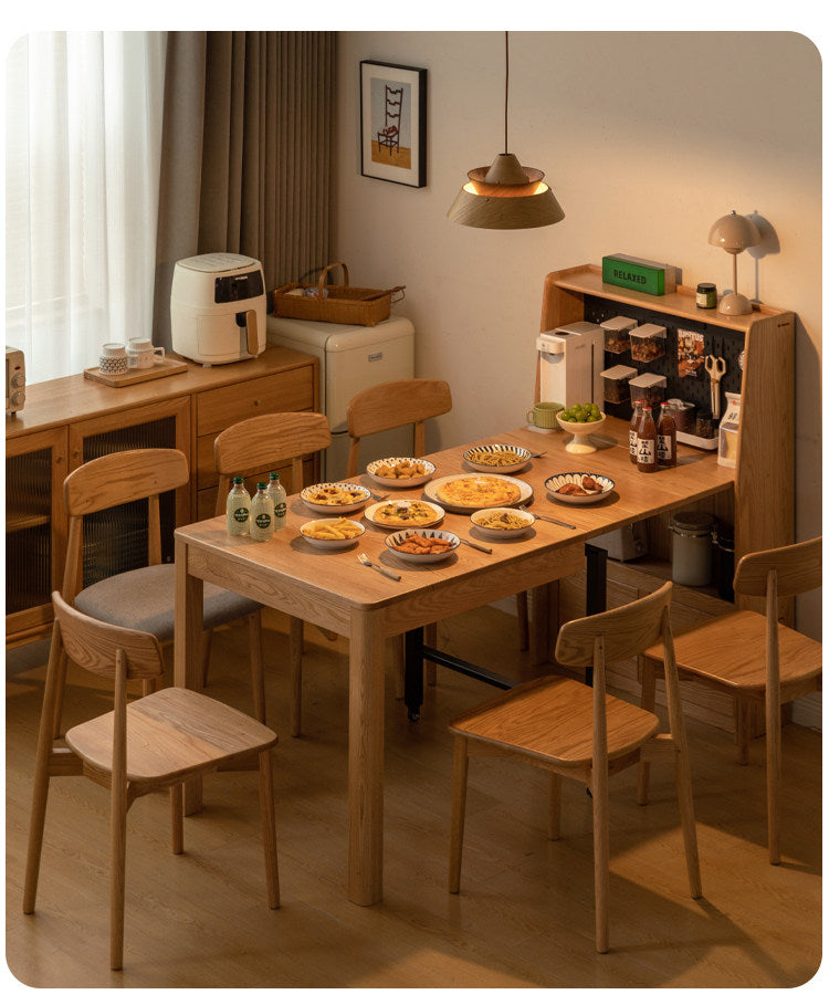 Oak Solid Wood Telescopic Dining Table Sideboard Integrated