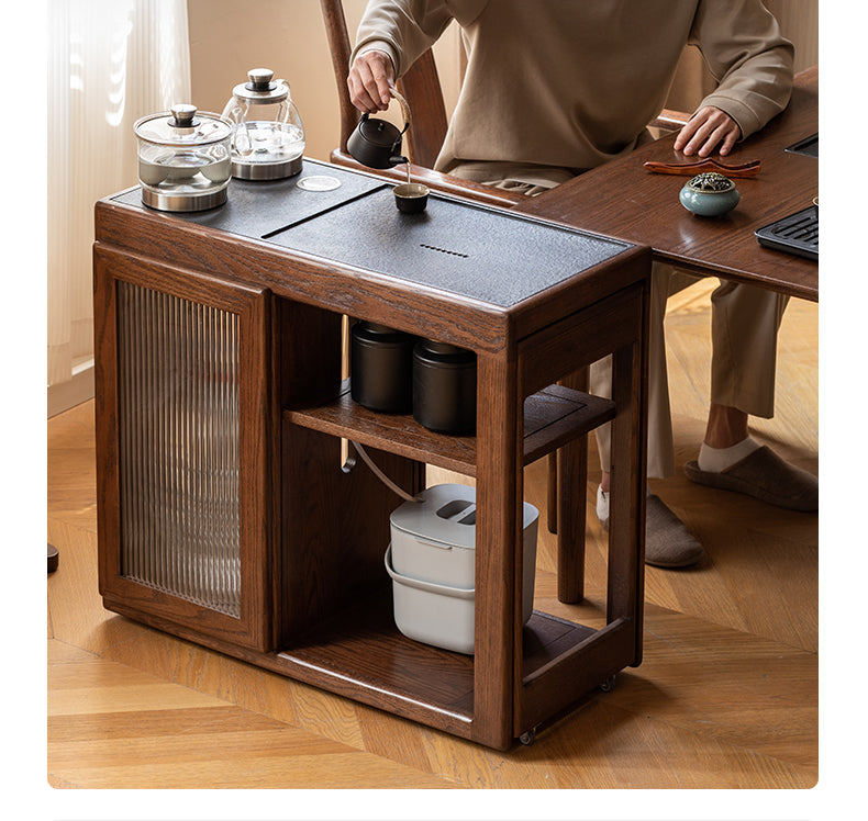 Oak, Ash Solid Wood Retractable Tea Table Tea Maker Integrated