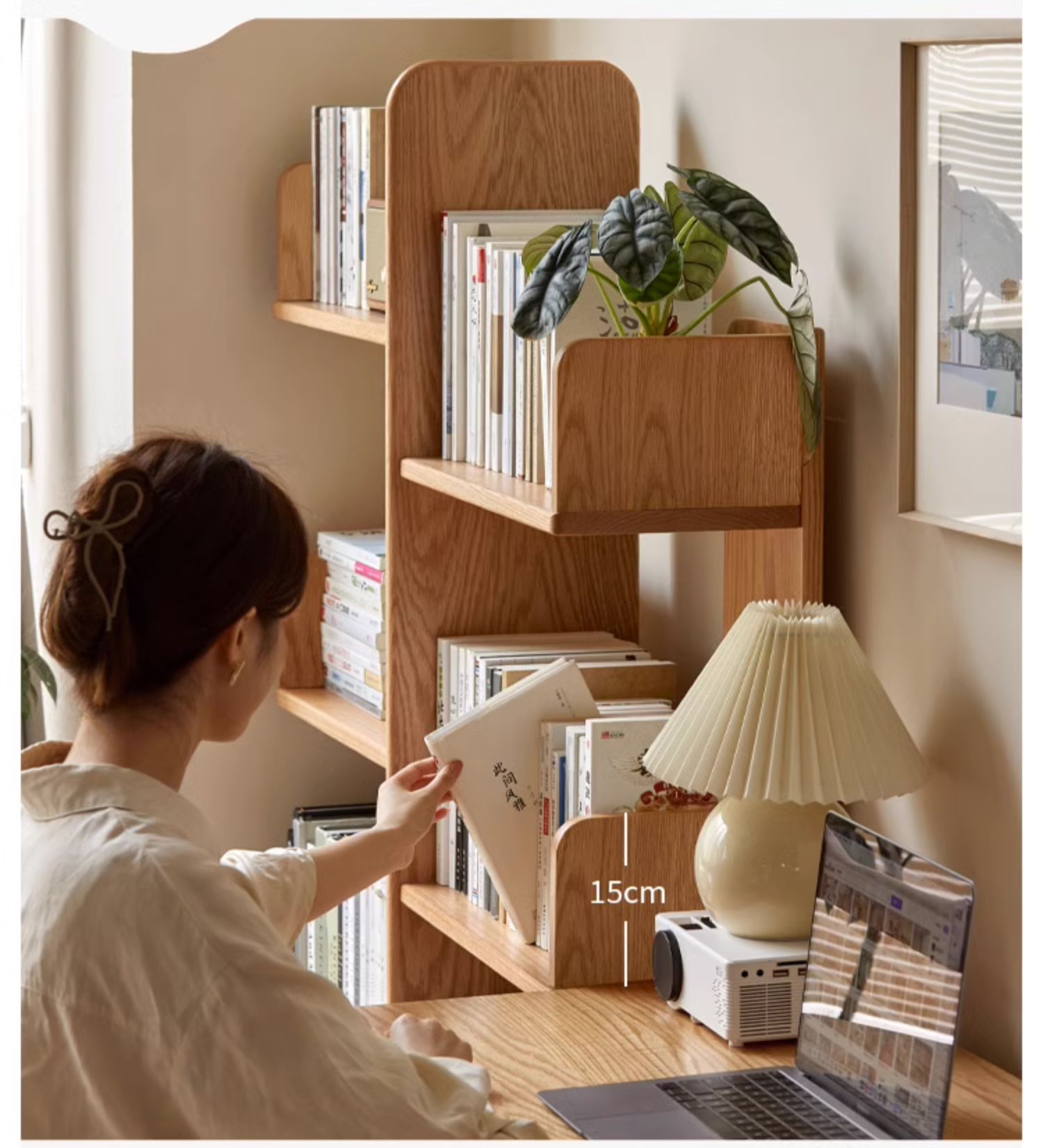 Oak Solid Wood Floor-Standing Bookshelf