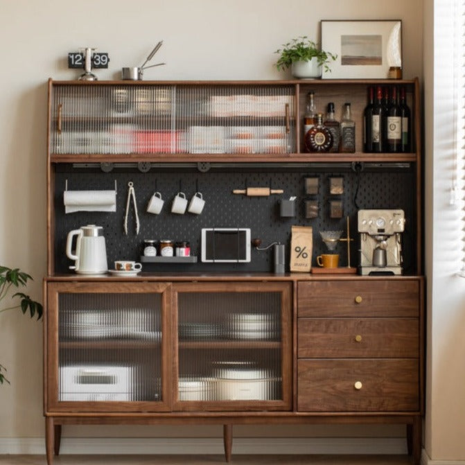 Black Walnut Solid Woof Sideboard Integrated High Cabinet Glass