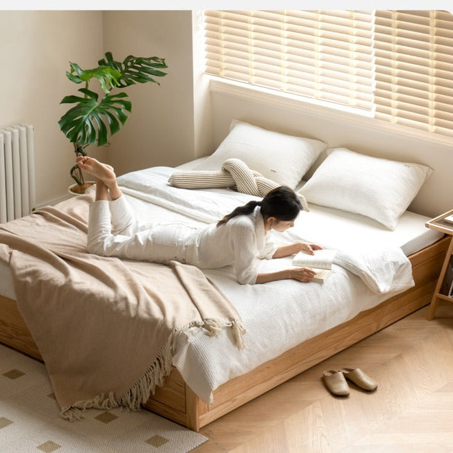Oak solid wood platform bed, headboard-free Box bed