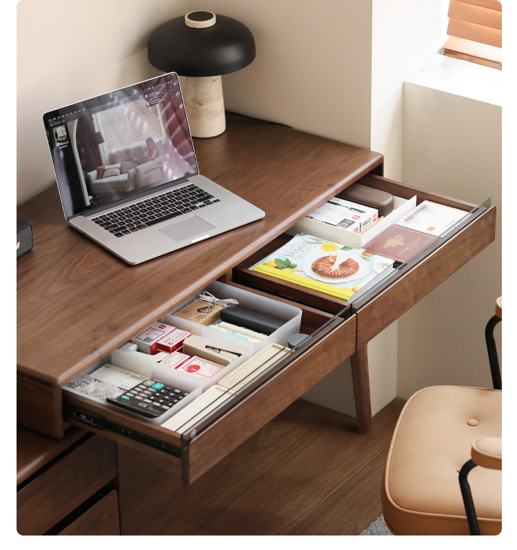 Black Walnut Solid Wood Integrated Desk With Drawer