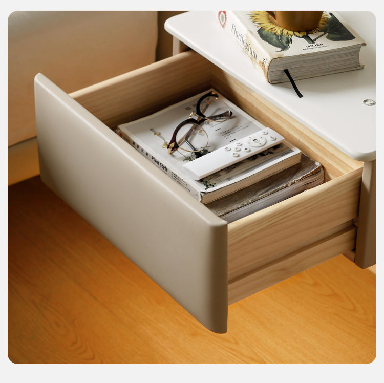 Organic Leather Wall Mounted Cream Rock Board Floating Nightstand: