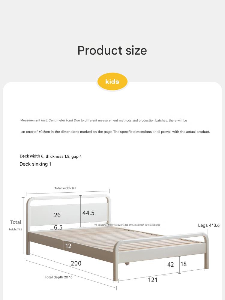 Rubber wood, Poplar Solid Wood Children's Bed Cream Soft Bag Headboard<