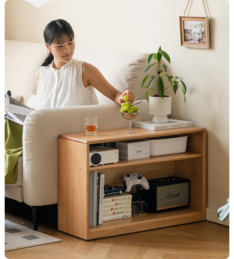 Oak Solid Wood Wheel Side Table
