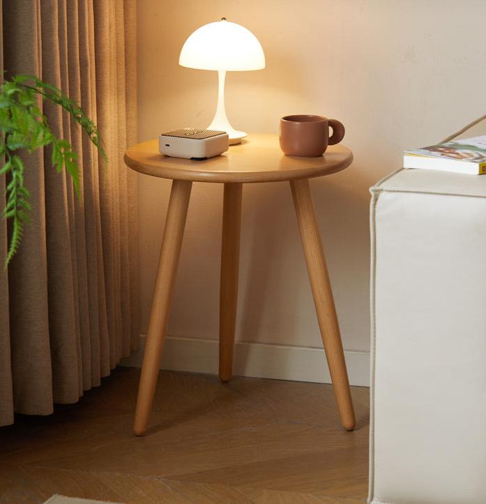 Beech, Rubberwood Solid Wood Small Round Side Table